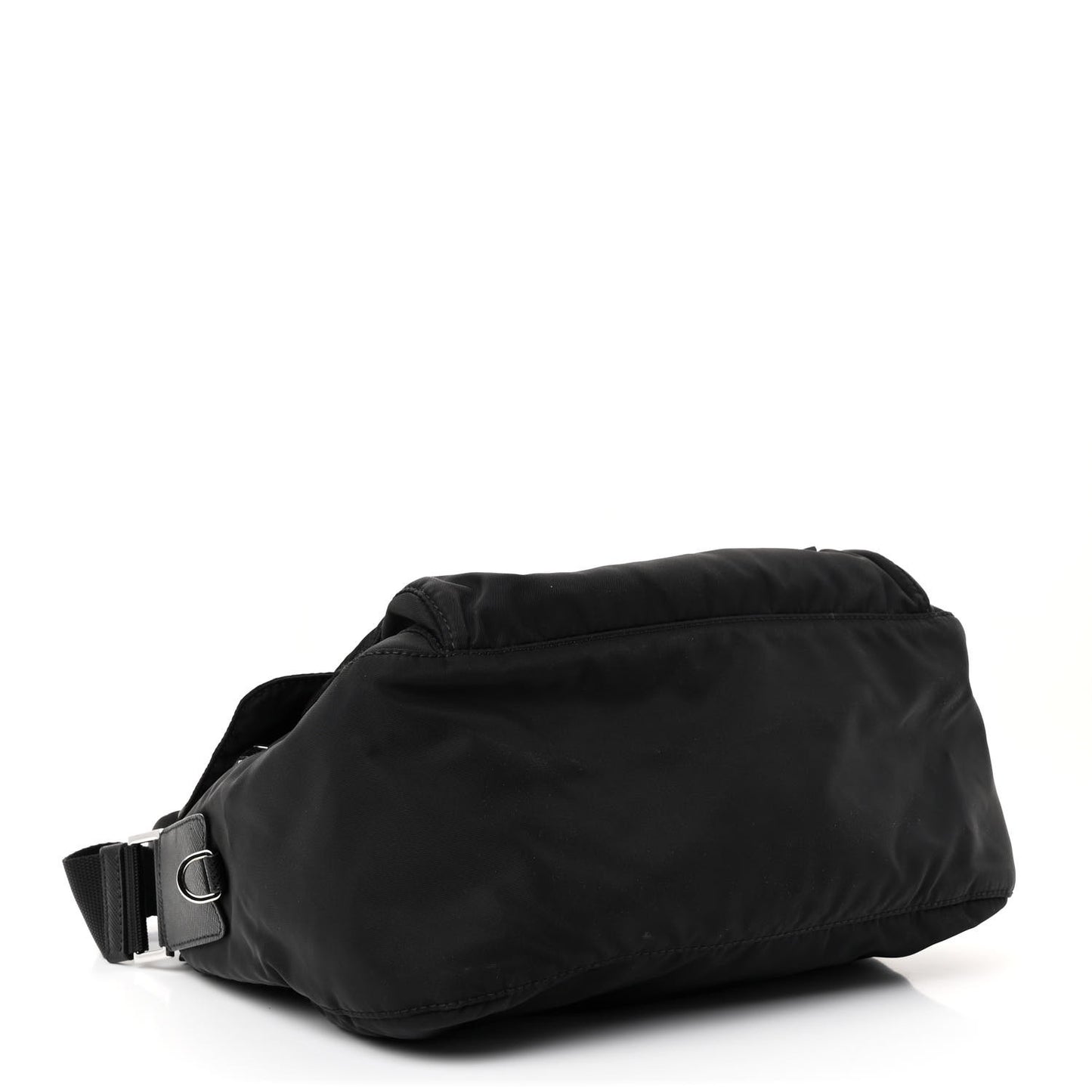 Re-Nylon Vela Saffiano Pocket Double Buckle Messenger Shoulder Bag Black