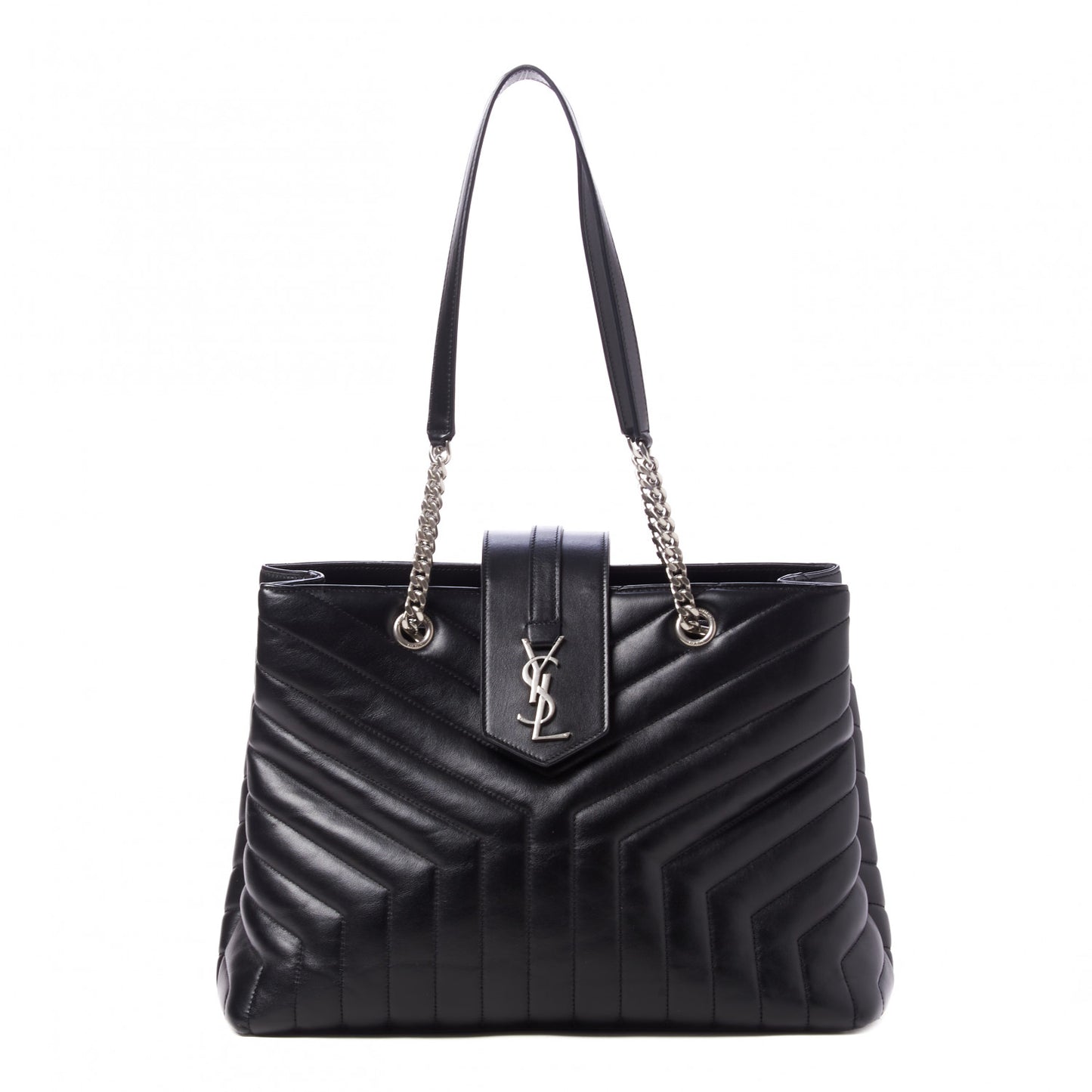 Calfskin Y Quilted Monogram Large Loulou Shopper Black