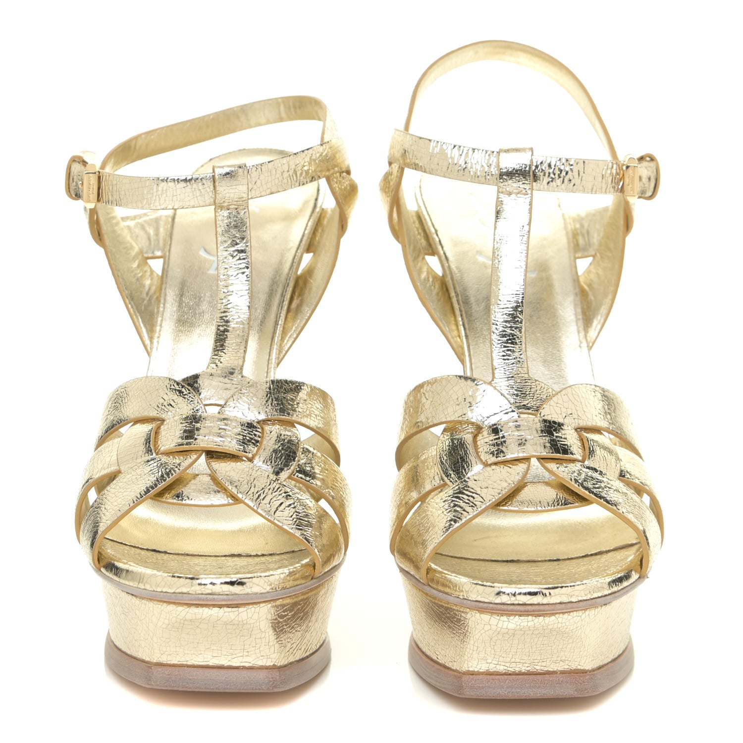 Saint Laurent Metallic Calfskin Tribute 105 Platform Sandals 40 Black Gold 2 of 13