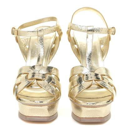 Saint Laurent Metallic Calfskin Tribute 105 Platform Sandals 40 Black Gold 2 of 13