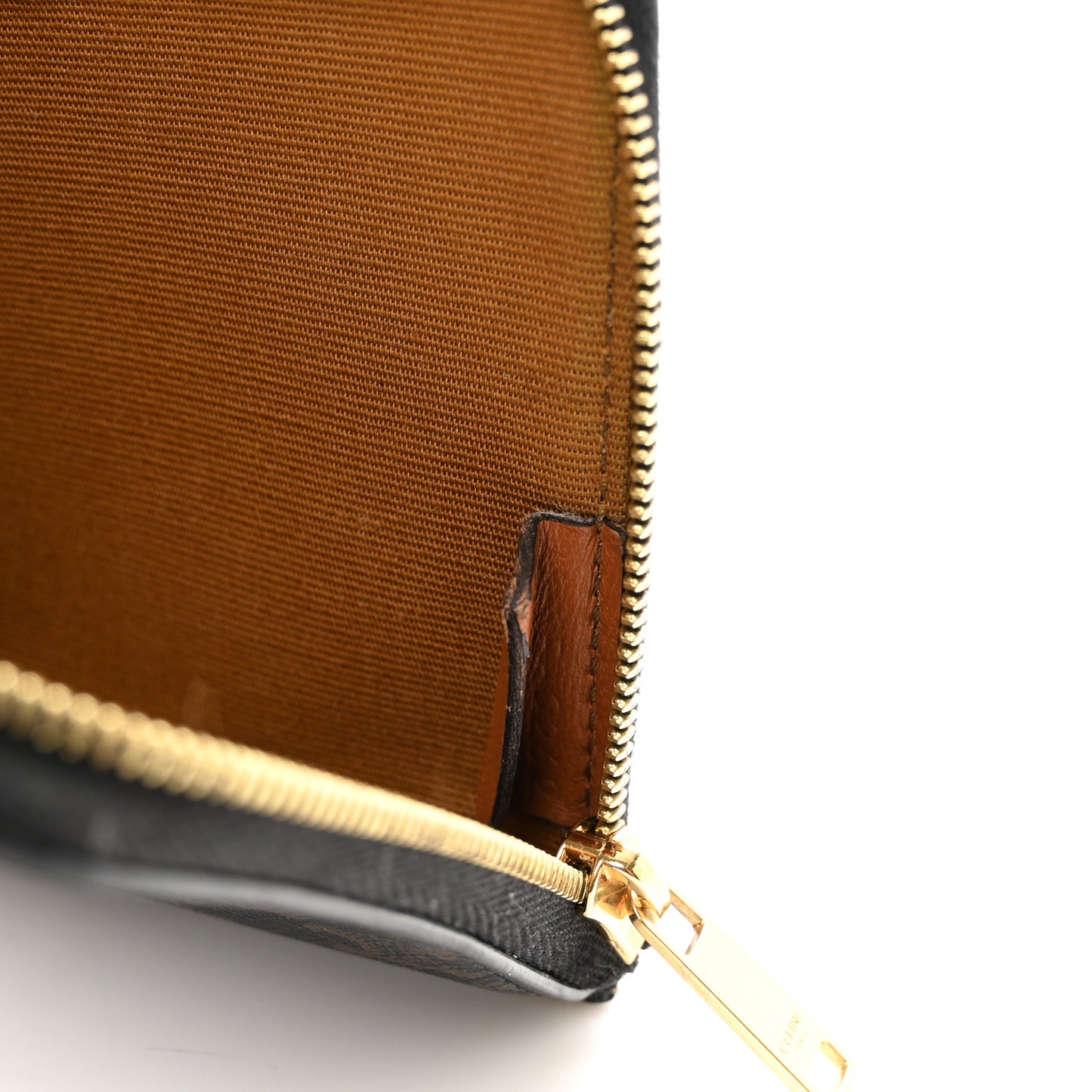 Triomphe Canvas Zipped Purse With Removable Card Holder Black Tan