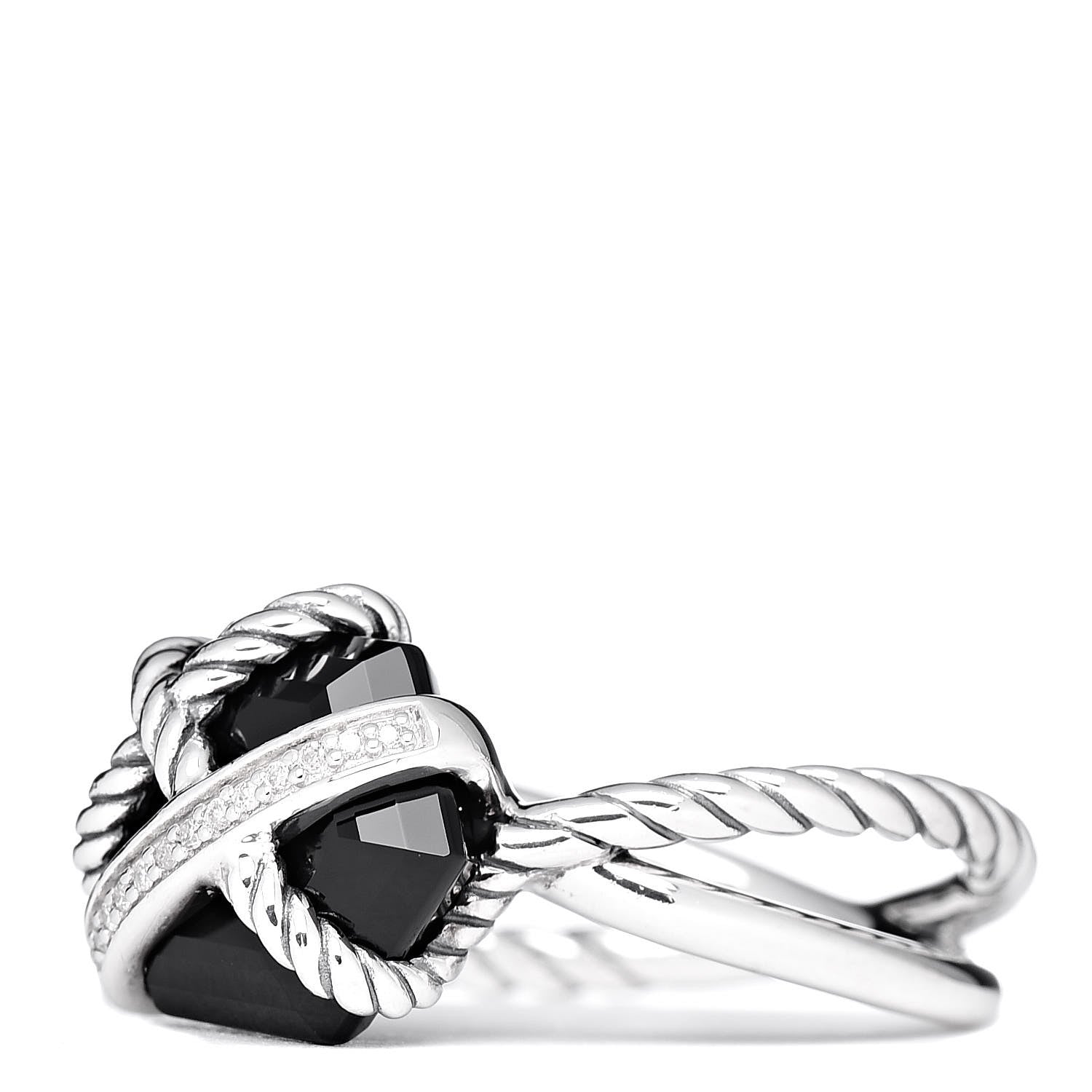 David Yurman Sterling Silver Diamond Black Onyx 10mm Cable Wrap Ring 52 6 3 of 5