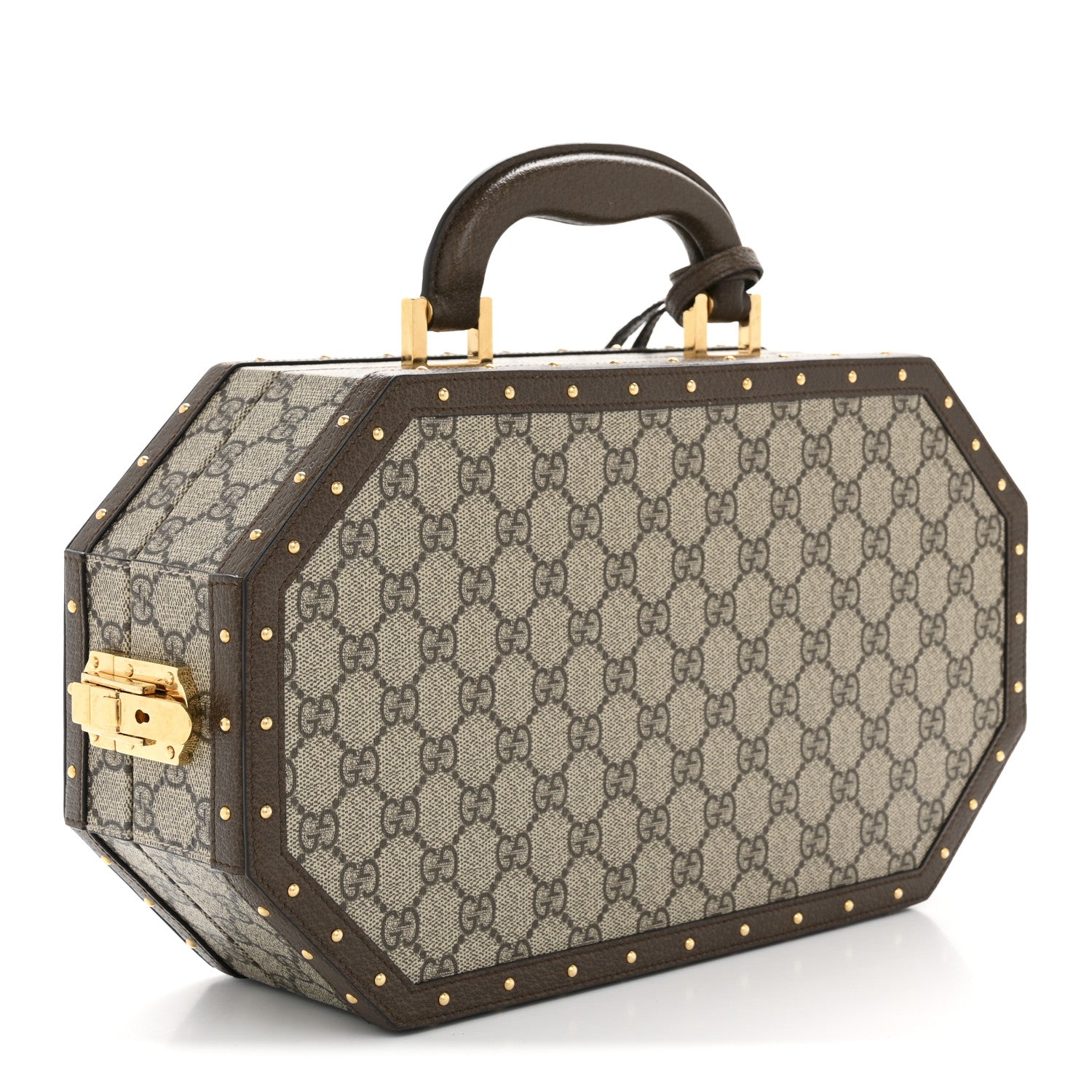 Gucci GG Supreme Monogram Textured Dollar Calfskin Studded Padlock Octogon Top Handle Pet Travel Bowl Set Case Beige Ebony New Acero 2 of 12