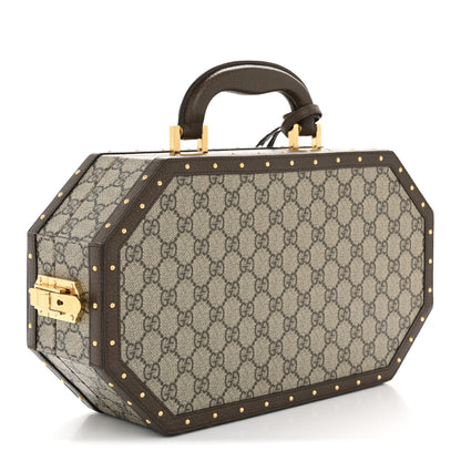 Gucci GG Supreme Monogram Textured Dollar Calfskin Studded Padlock Octogon Top Handle Pet Travel Bowl Set Case Beige Ebony New Acero 2 of 12