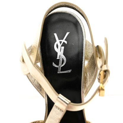 Saint Laurent Metallic Calfskin Tribute 105 Platform Sandals 39.5 Gold 7 of 8