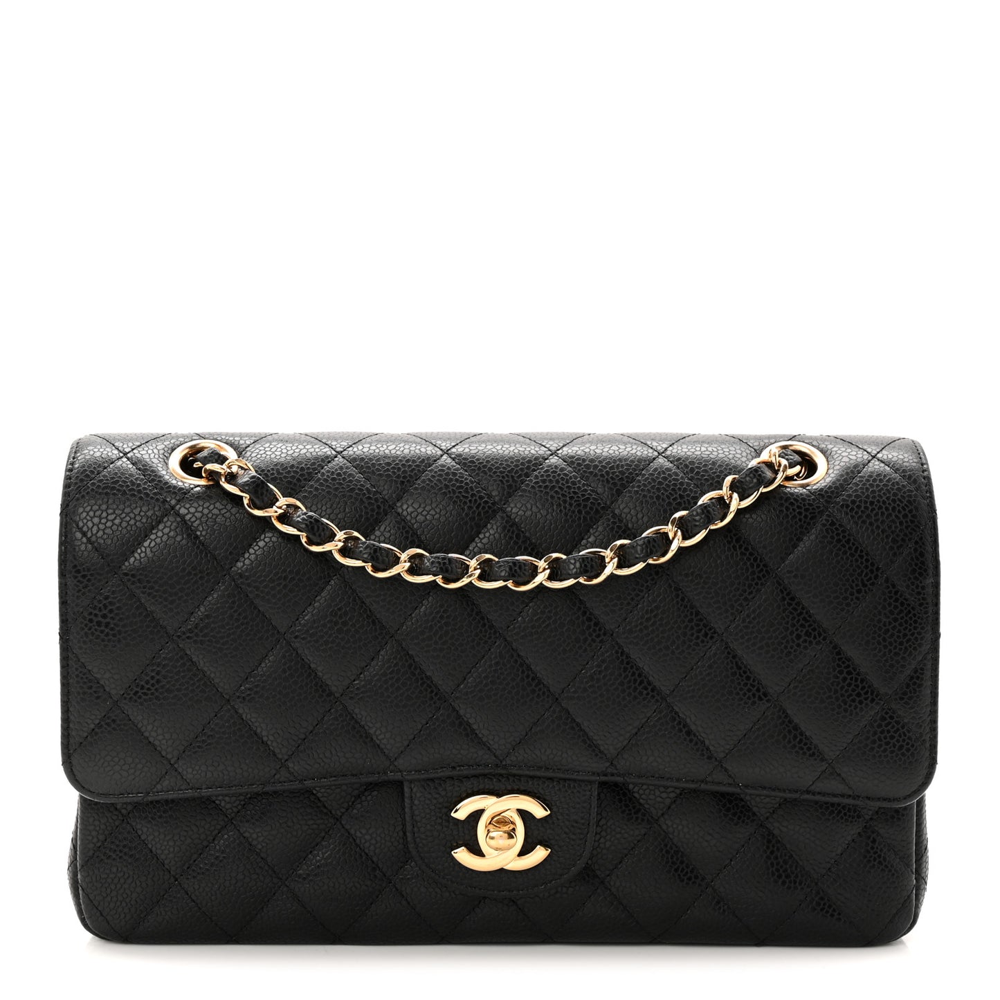 Caviar Quilted Medium Double Flap Black