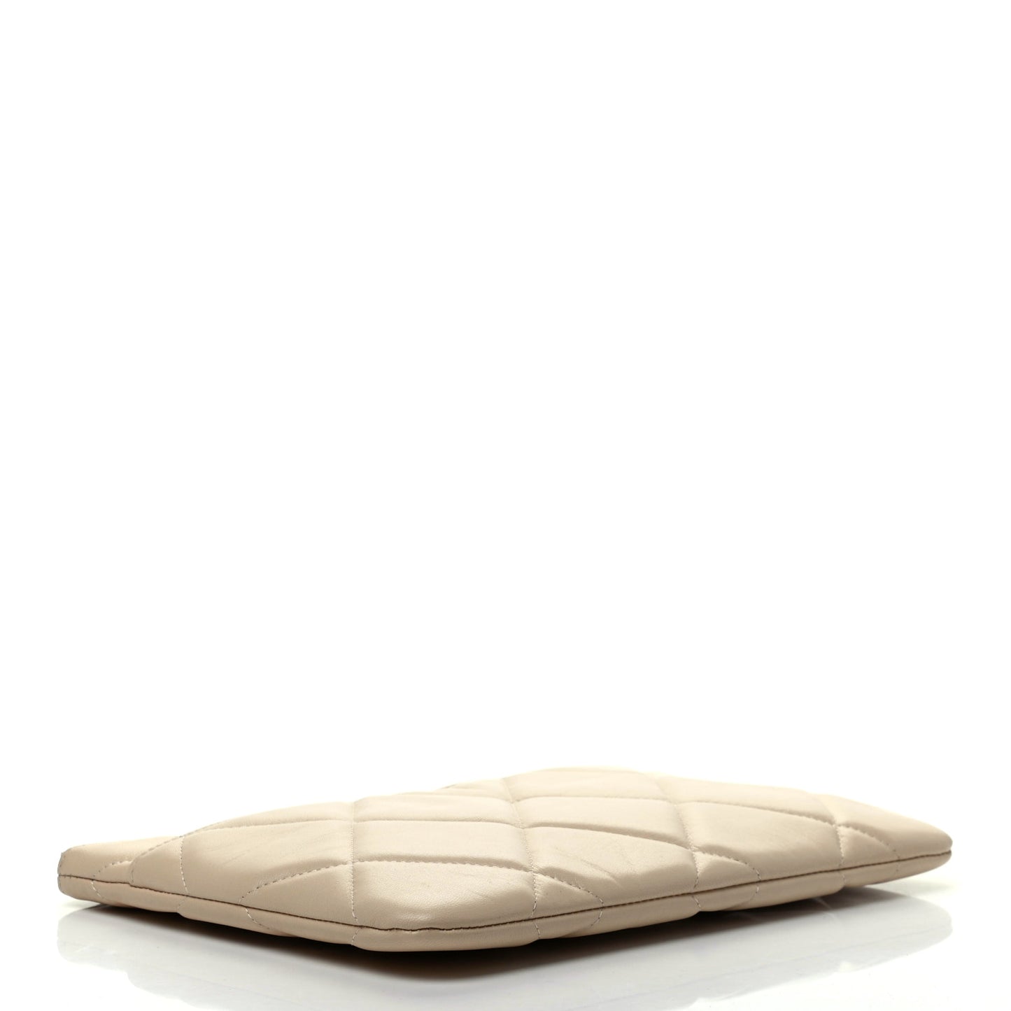 Shiny Goatskin Quilted Chanel 19 Pouch Beige