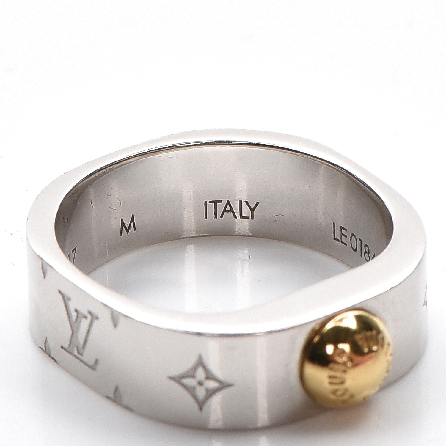 Louis Vuitton Brass Monogram Engraved Nanogram Ring M Palladium 7 of 9