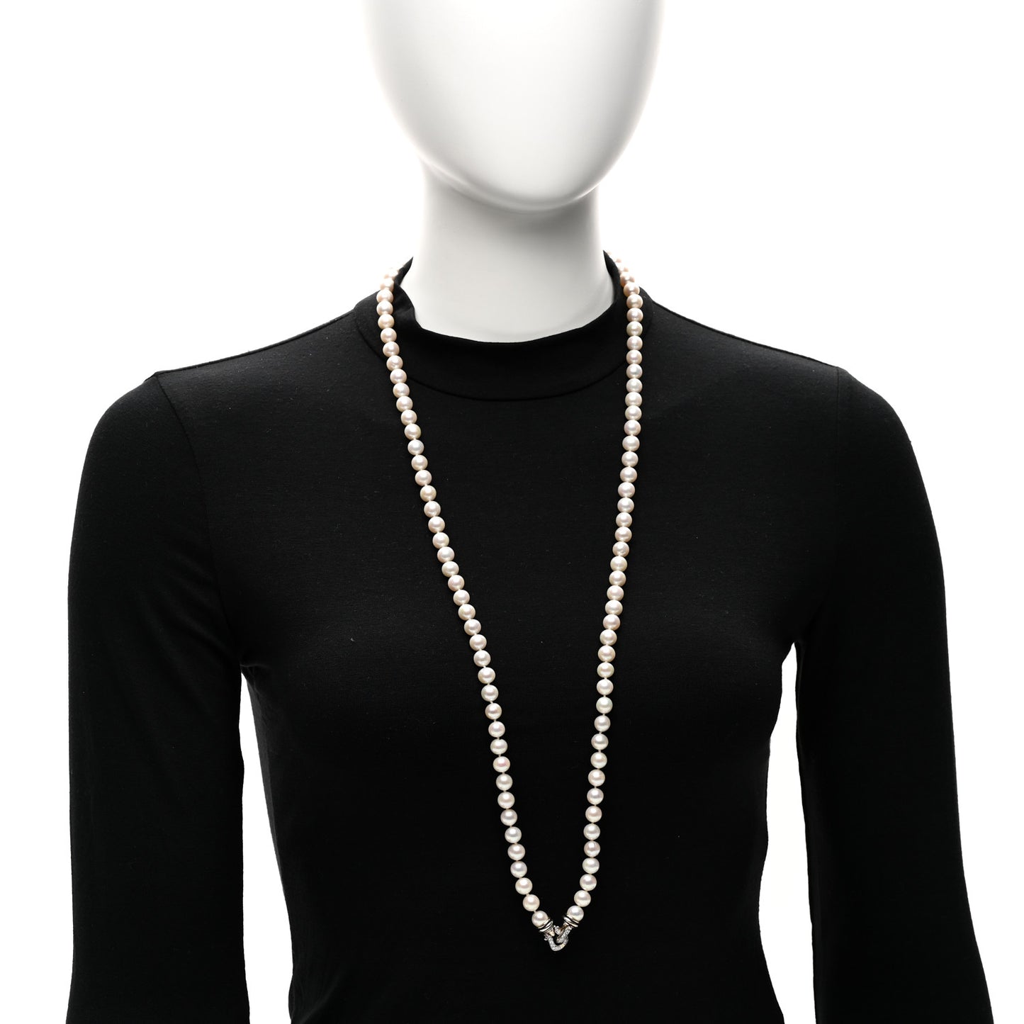 Sterling Silver Diamond Cultured Freshwater Pearl 8-8.5mm Buckle Necklace 36"