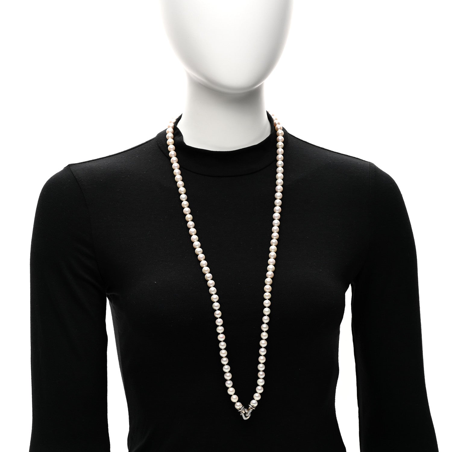 David Yurman Sterling Silver Diamond Cultured Freshwater Pearl 8-8.5mm Buckle Necklace 36" 2 of 5