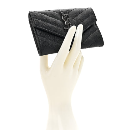 Saint Laurent Grain De Poudre Matelasse Chevron Small Monogram Envelope Wallet Black 2 of 8