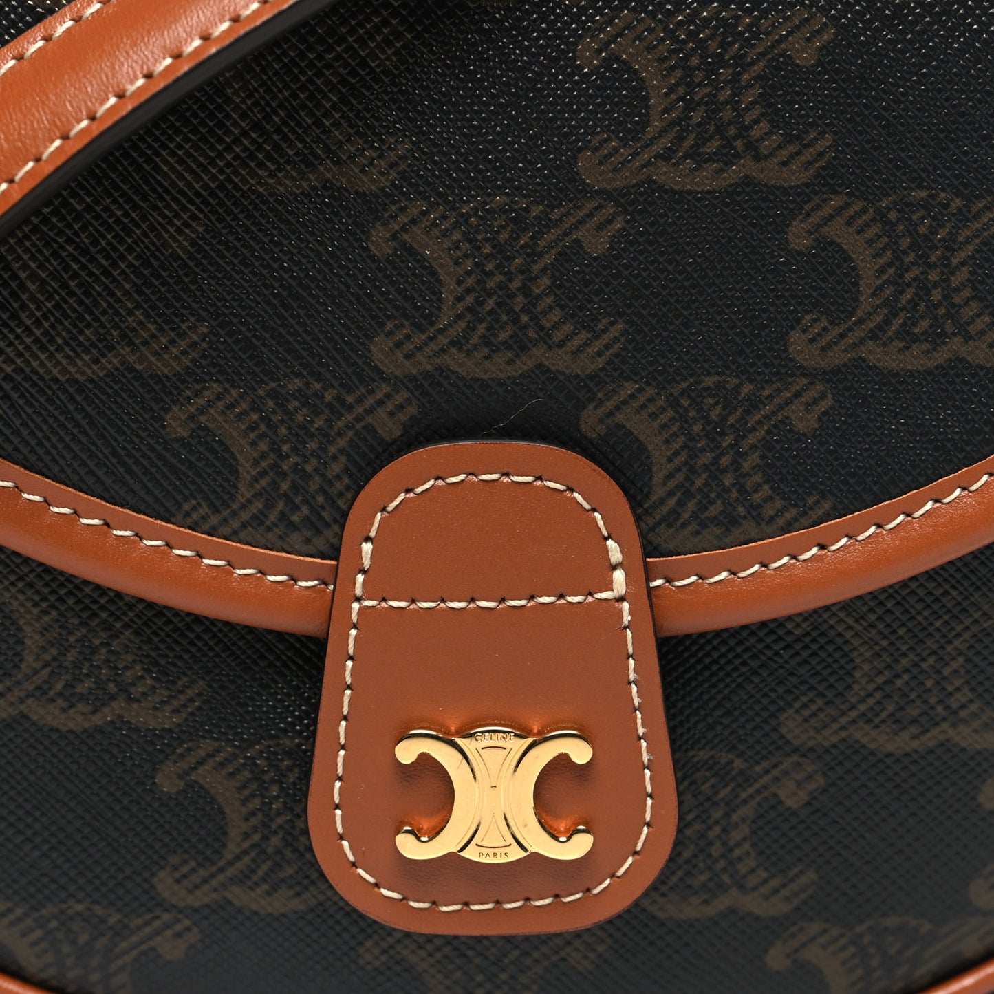 Canvas Calfskin Triomphe Mini Besace Tan