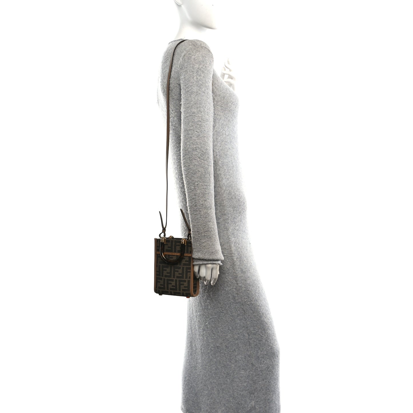Fabric Jacquard Vitello King Plexiglass FF 1974 Mini Fendi Sunshine Shopper Tote Tobacco Moro Sand