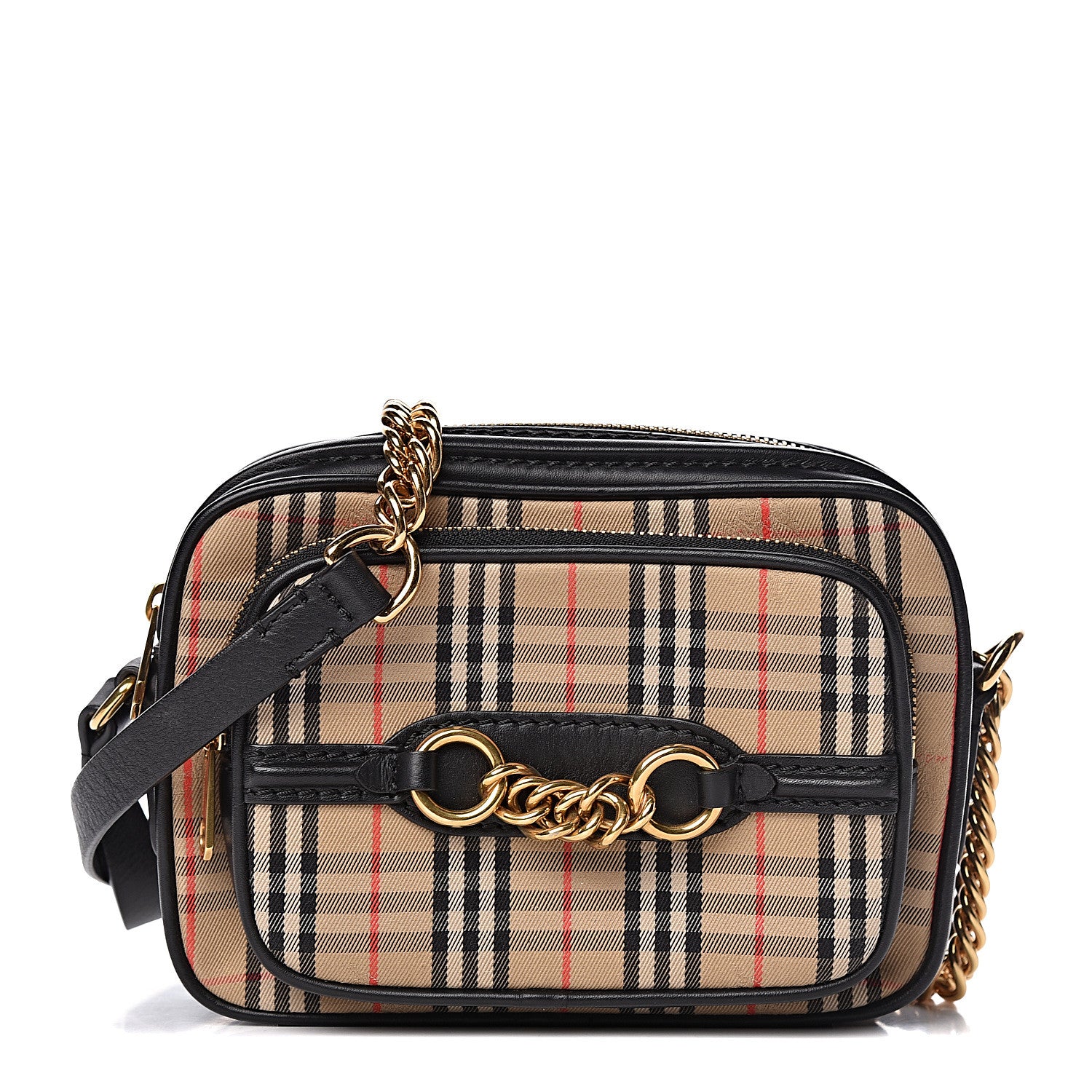 Burberry 1983 Knight Check Smooth Calfskin Link Camera Bag Black 1 of 10