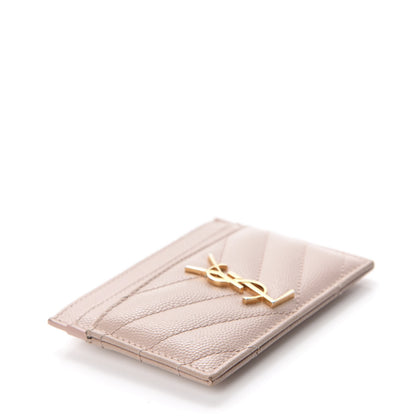 Saint Laurent Grain De Poudre Matelasse Chevron Monogram Credit Card Case Pale Pink 4 of 8