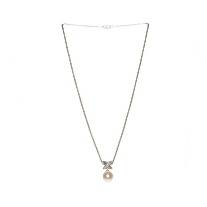 David Yurman Sterling Silver Pearl Diamond 25mm X Pendant Necklace 4 of 5