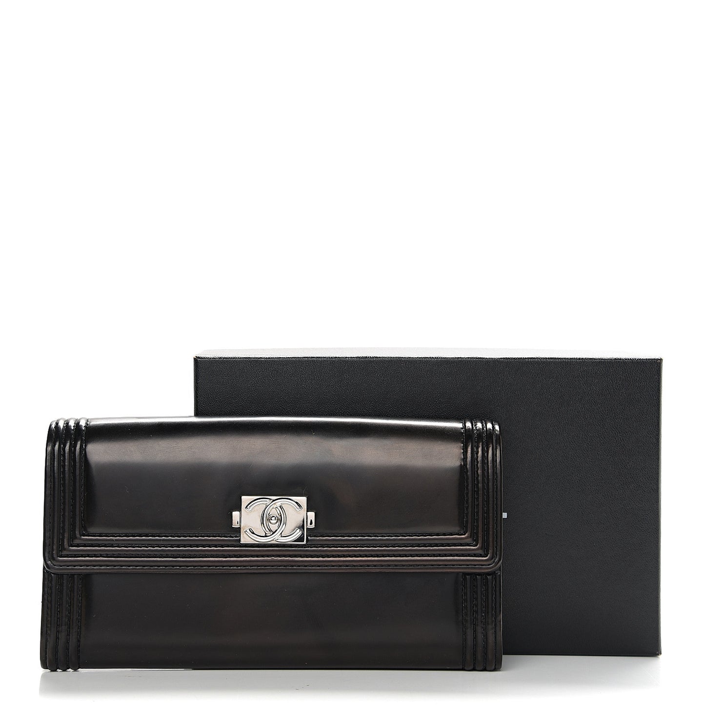 Glazed Calfskin Boy Flap Wallet Black