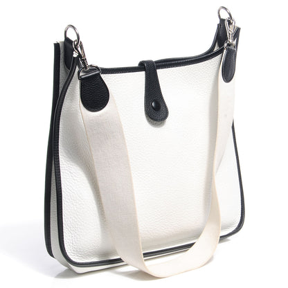Hermes Taurillon Clemence Evelyne GM Blanc Noir 3 of 17