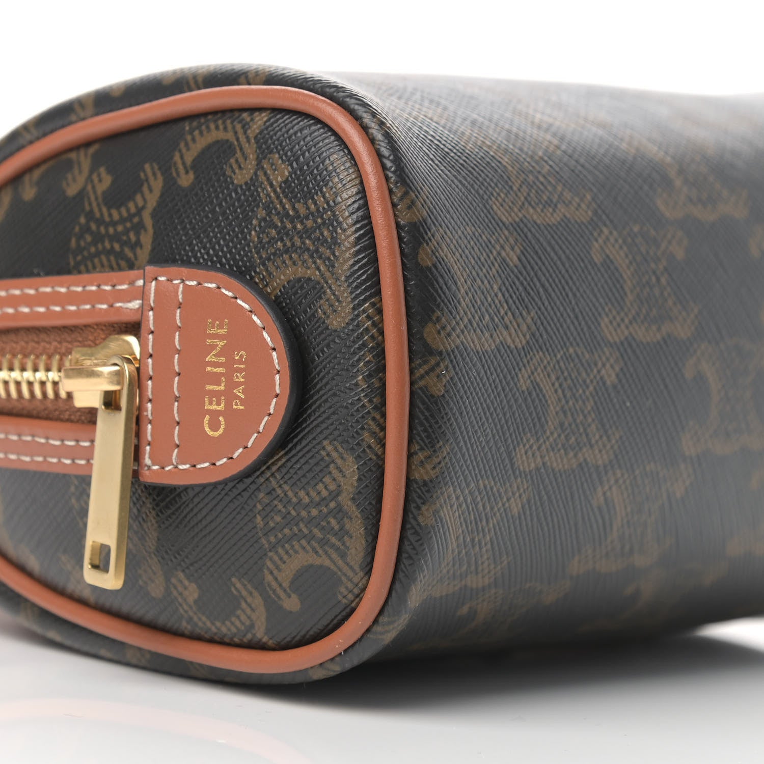 Celine Triomphe Canvas Calfskin Mini Boston Bag Tan 9 of 10