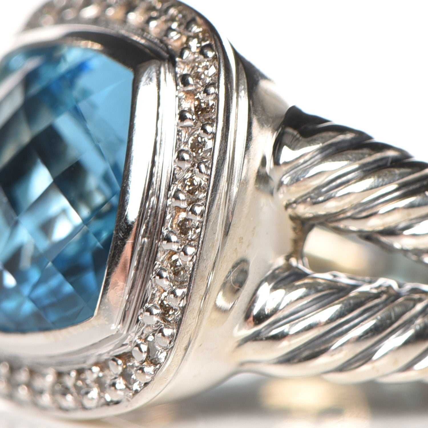 David Yurman Sterling Silver Diamond Blue Topaz 11mm Albion Ring 51 5.75 6 of 6