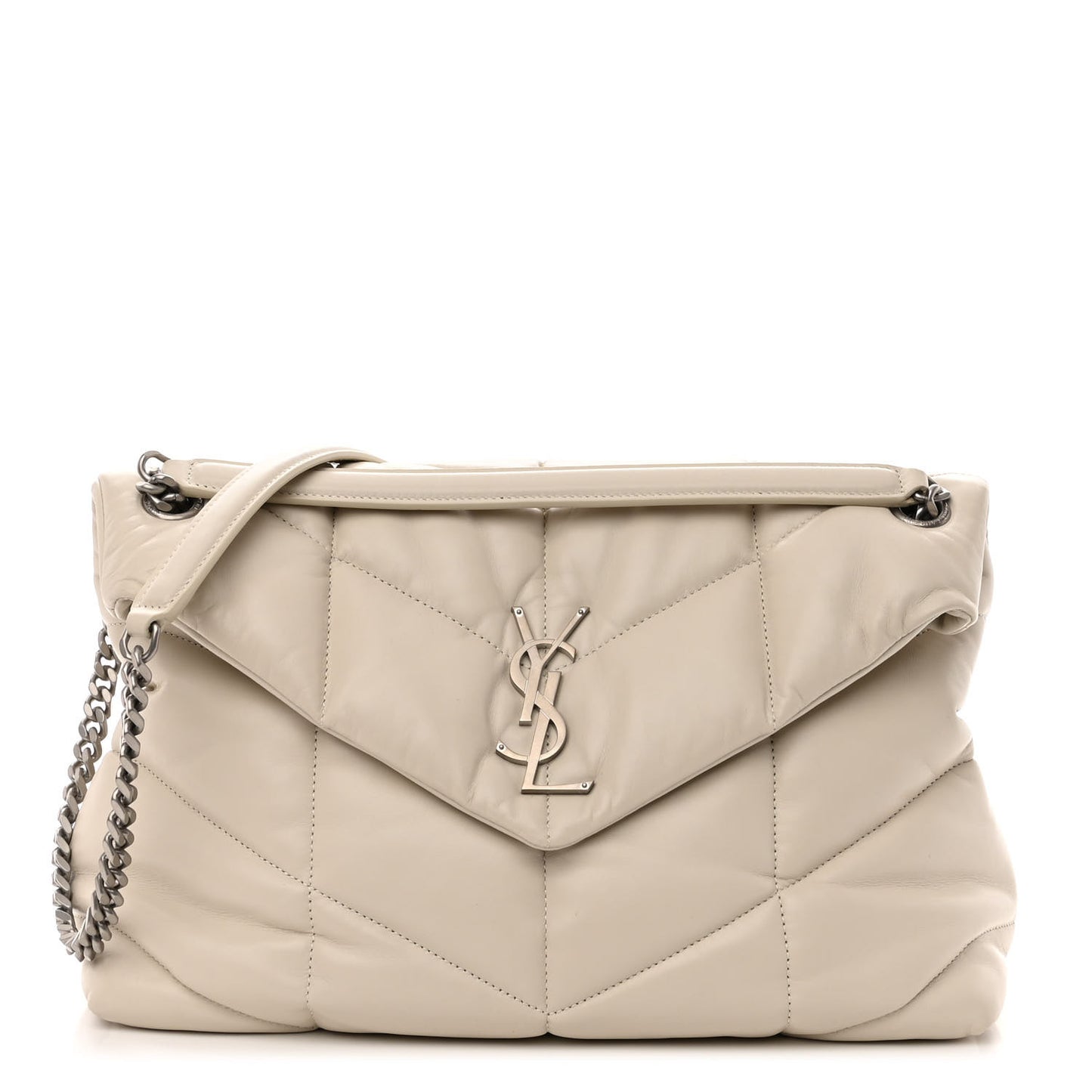 Lambskin Quilted Medium Loulou Puffer Monogram Chain Satchel Crema Soft