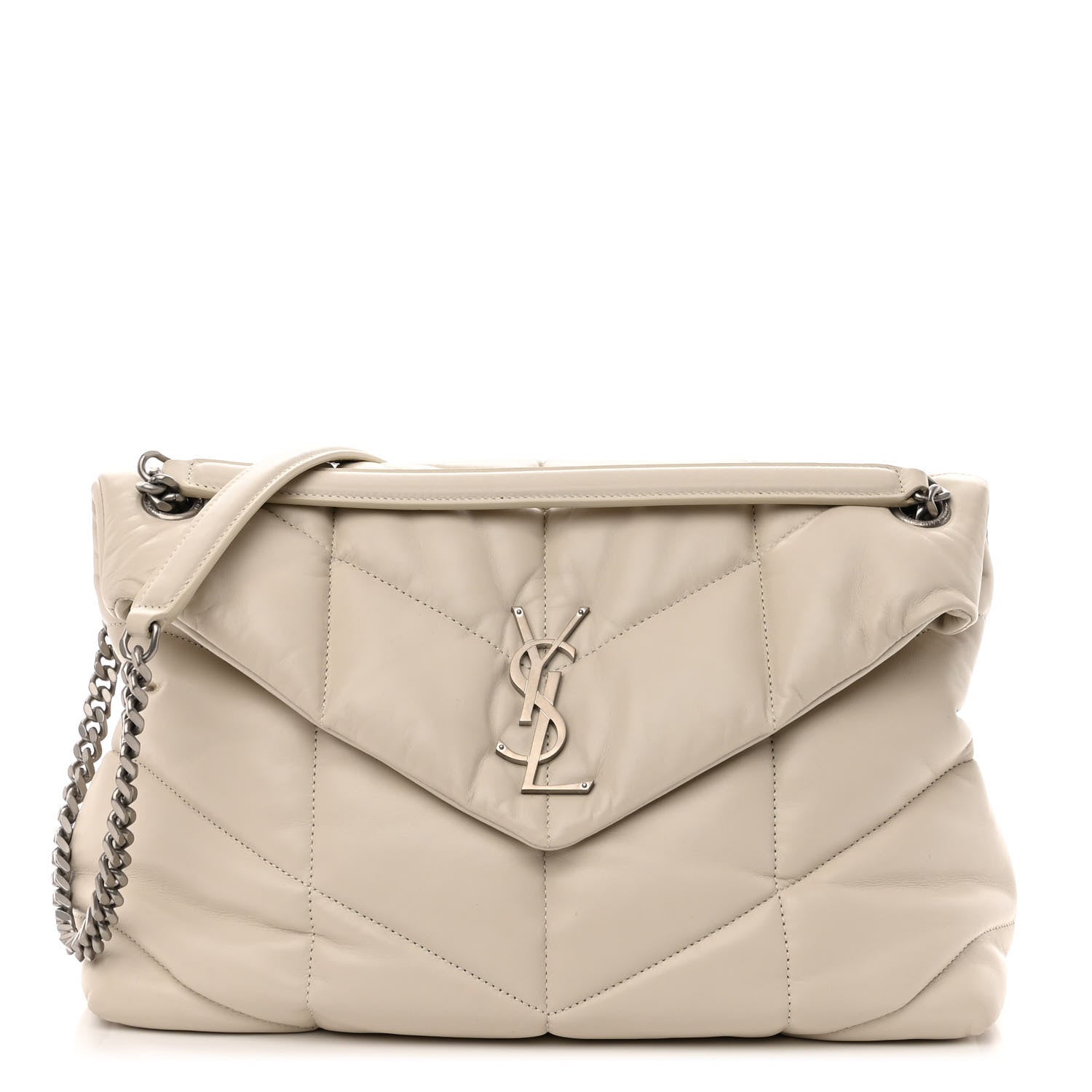 Saint Laurent Lambskin Quilted Medium Loulou Puffer Monogram Chain Satchel Crema Soft 1 of 9