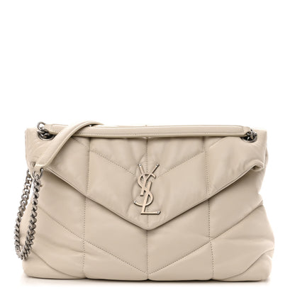 Saint Laurent Lambskin Quilted Medium Loulou Puffer Monogram Chain Satchel Crema Soft 1 of 9