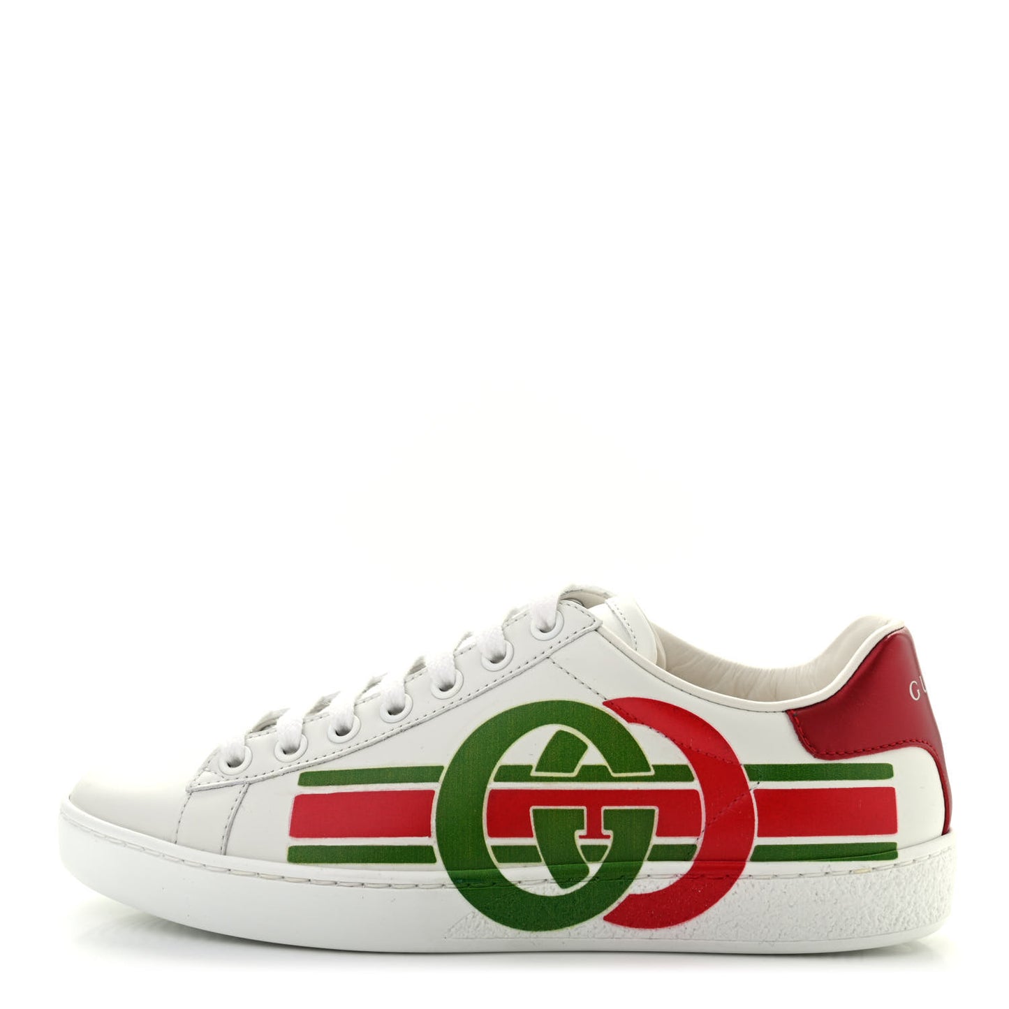 Calfskin Interlocking G Womens New Ace Sneakers 35 White Red Flame Green