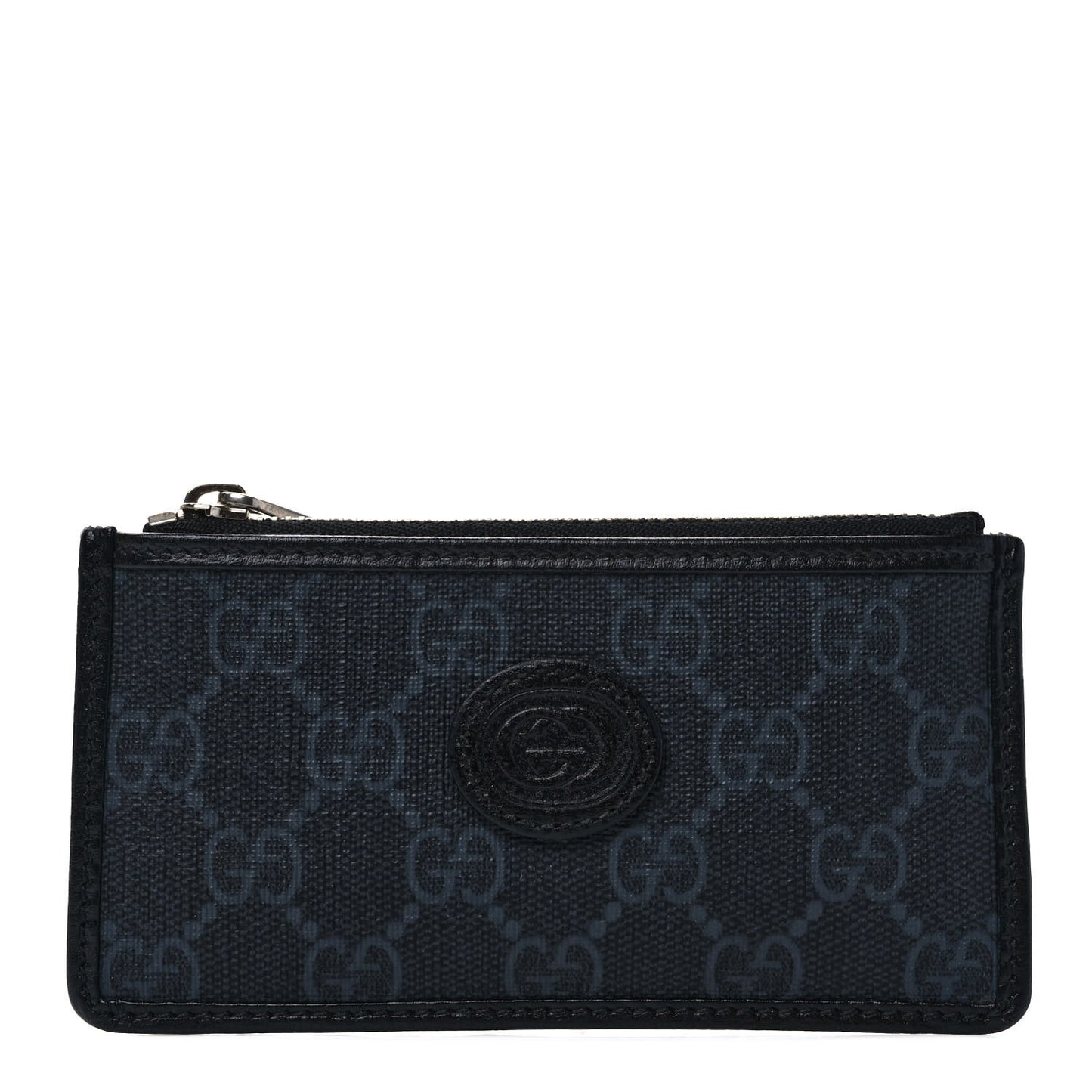 GG Supreme Monogram Azalea Calfskin Retro Interlocking G Coin Case Card Holder Black
