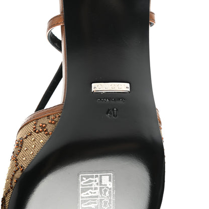 Gucci GG Monogram Malaga Kid Crystal Square G 35mm Slingback Pumps 40 Camel Ebony Cuir 6 of 8