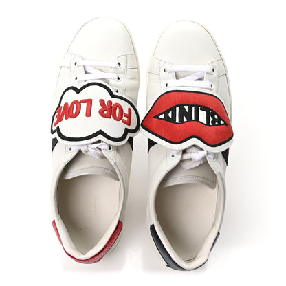 Gucci Calfskin Ayers Blind For Love Embroidered Womens Ace Sneakers 39 White 2 of 10