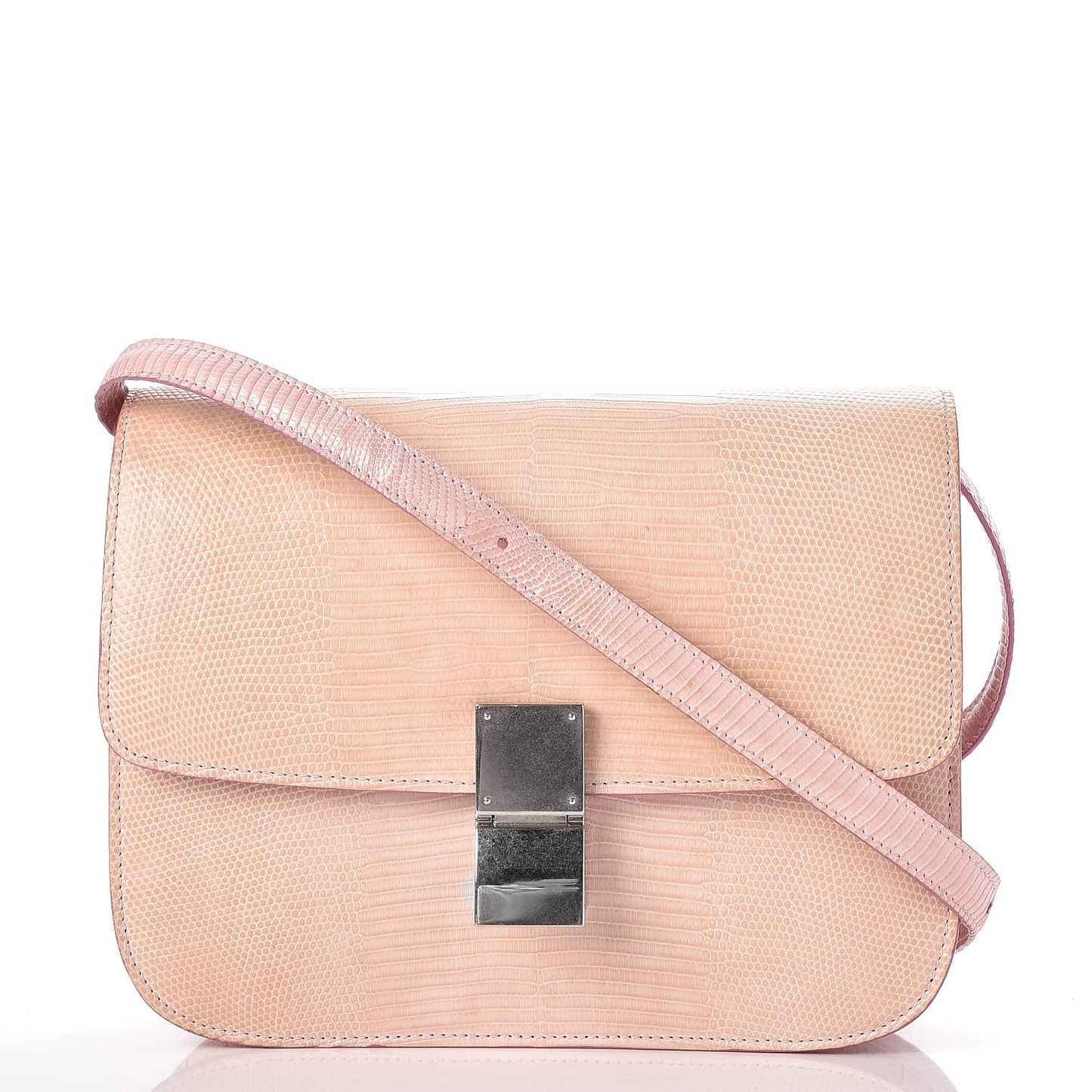 Lizard Medium Classic Box Flap Bag Pink