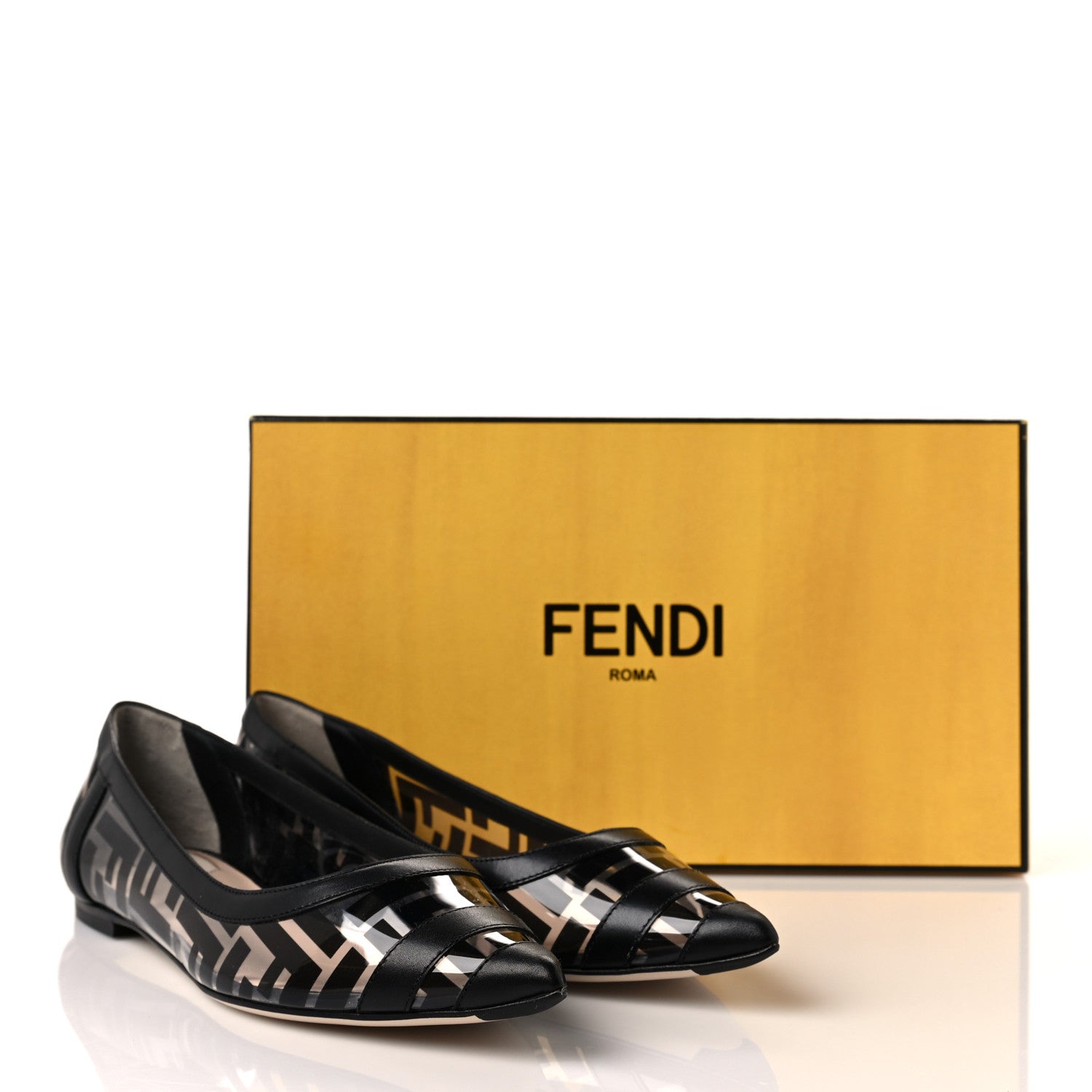 Fendi PVC Calfskin FF Colibri Ballerina Flats 38 Black 9 of 9