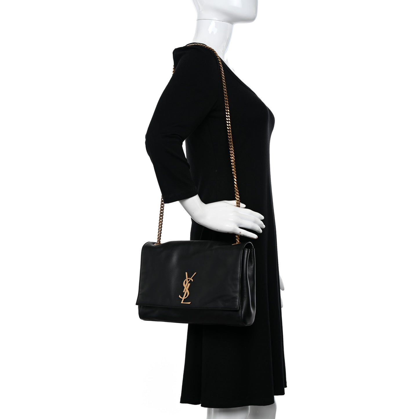 Smooth Calfskin Suede Medium Reversible Monogram Kate Satchel Black