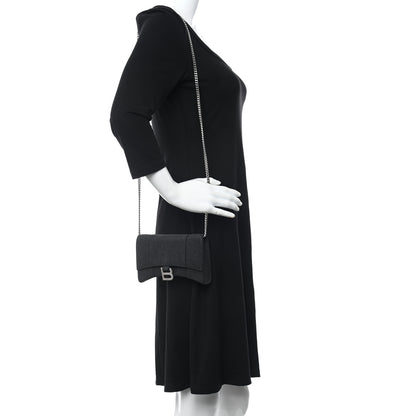 Balenciaga Sparkling Fabric XS Hourglass Wallet On Chain Black 2 of 12