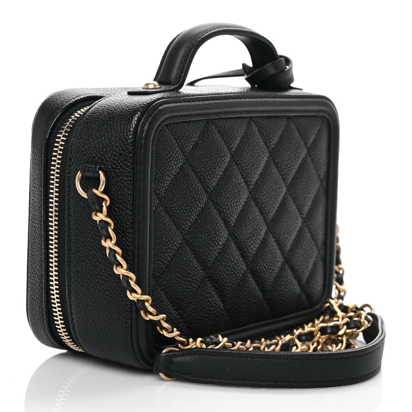 Caviar Quilted Small CC Filigree Vanity Case Black