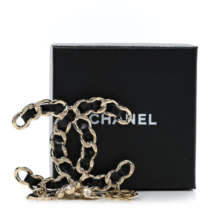 Chanel Lambskin Crystal Chain CC Charms Brooch Black Gold 5 of 5