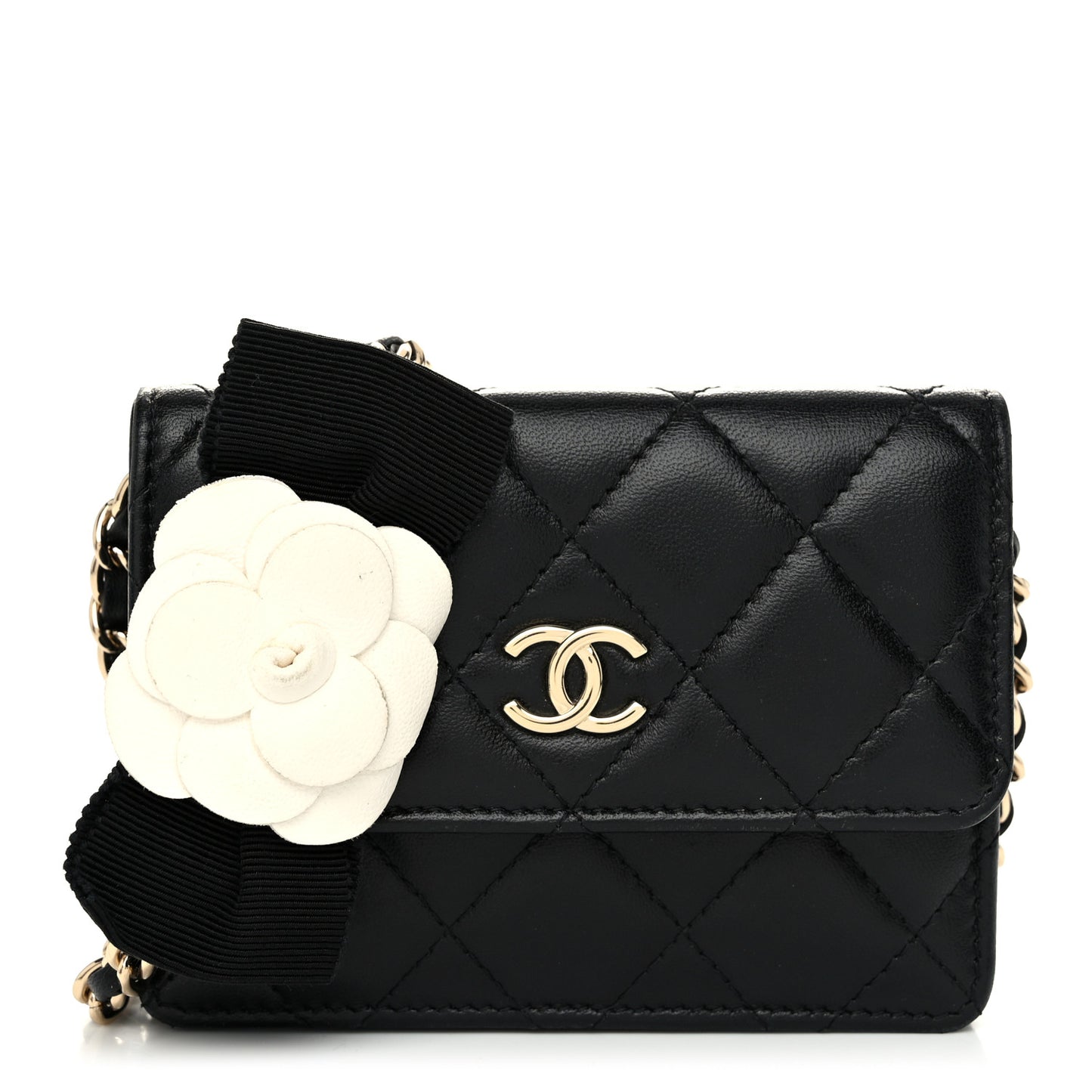 Lambskin Quilted My Chanel Lady Card Holder On Chain Black