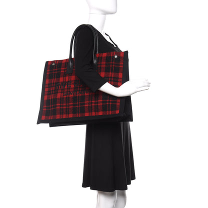 Saint Laurent Wool Tartan Rive Gauche Tote Red Black 2 of 10