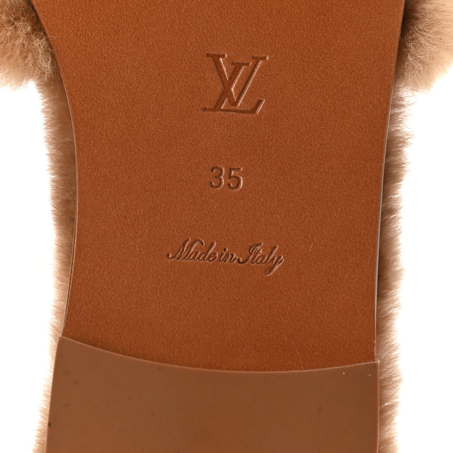 Mink Fur Monogram Lock It Flat Mule 35 Cognac