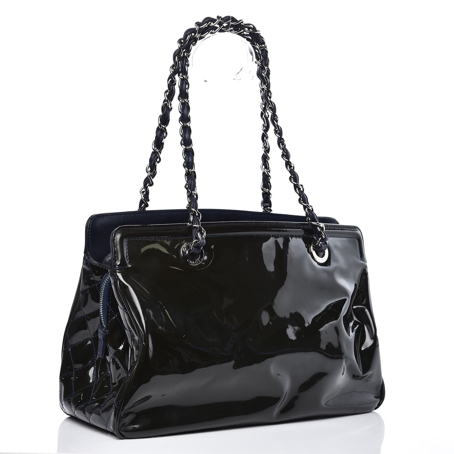Chanel Vinyl Lipstick Tote Dark Navy Blue 3 of 14