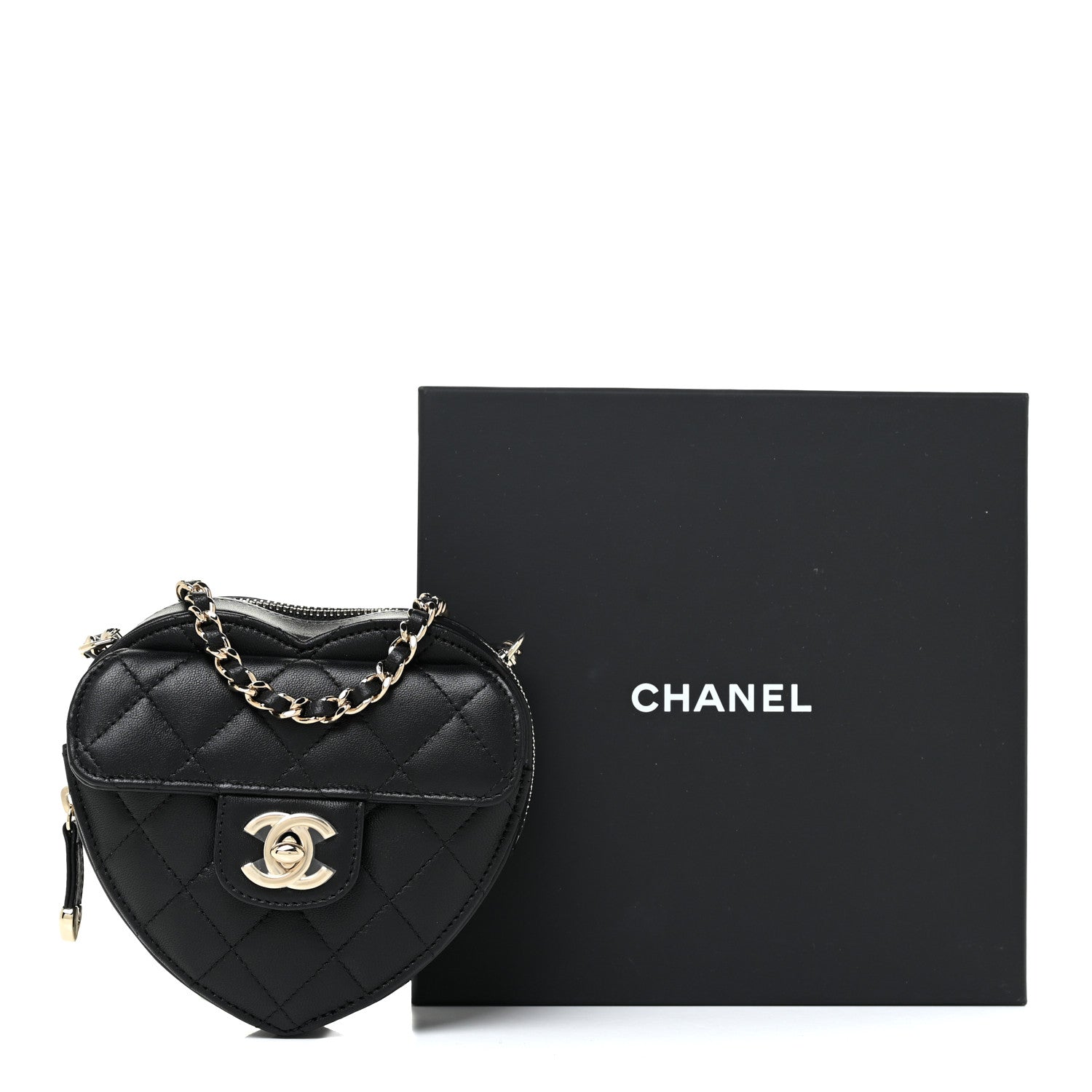Chanel Lambskin Quilted CC In Love Heart Clutch With Chain Black 11 of 11