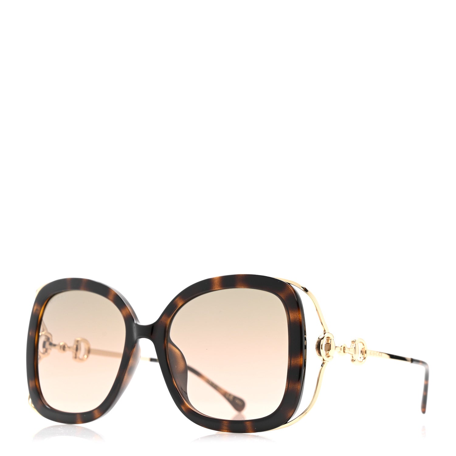 Gucci Acetate Horsebit Square Frame Sunglasses GG1021S Tortoise 1 of 7