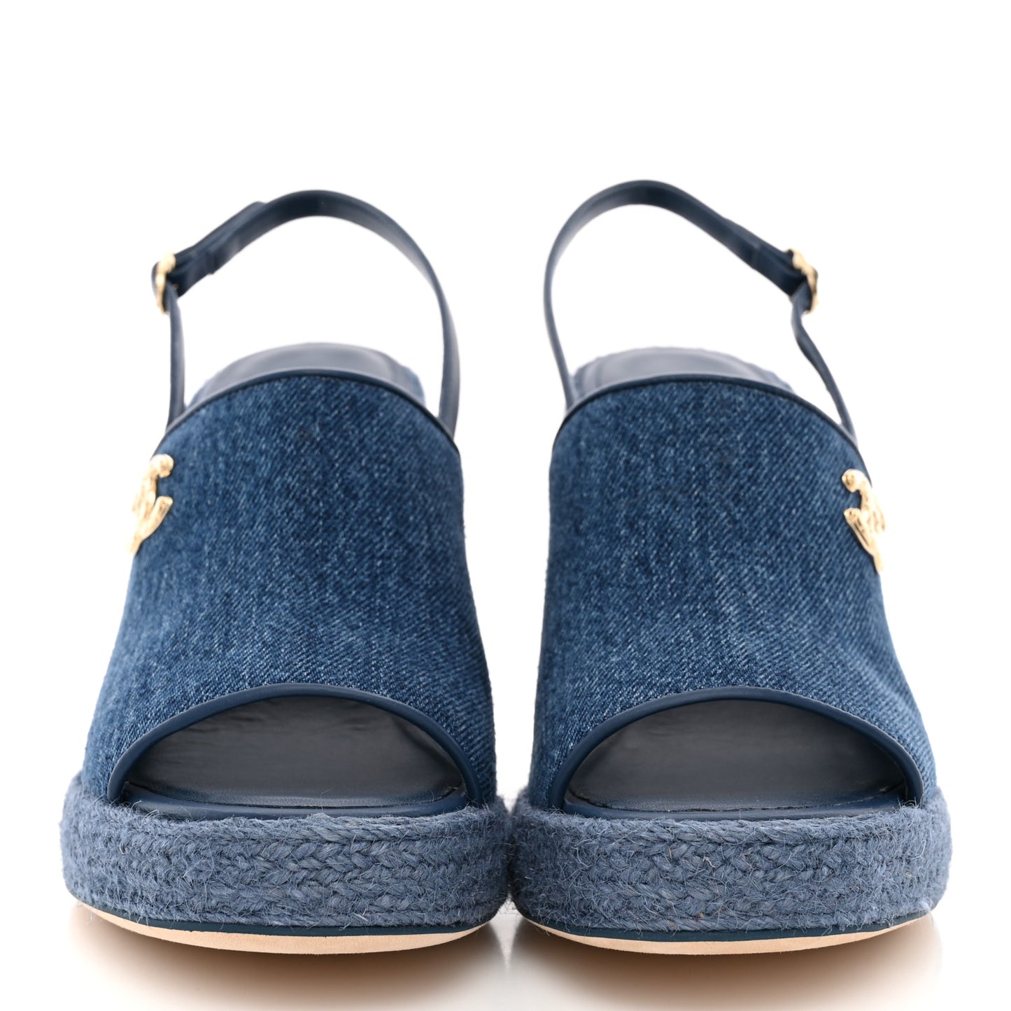 Washed Denim Braided Cord Wedge Sandals 38 Blue