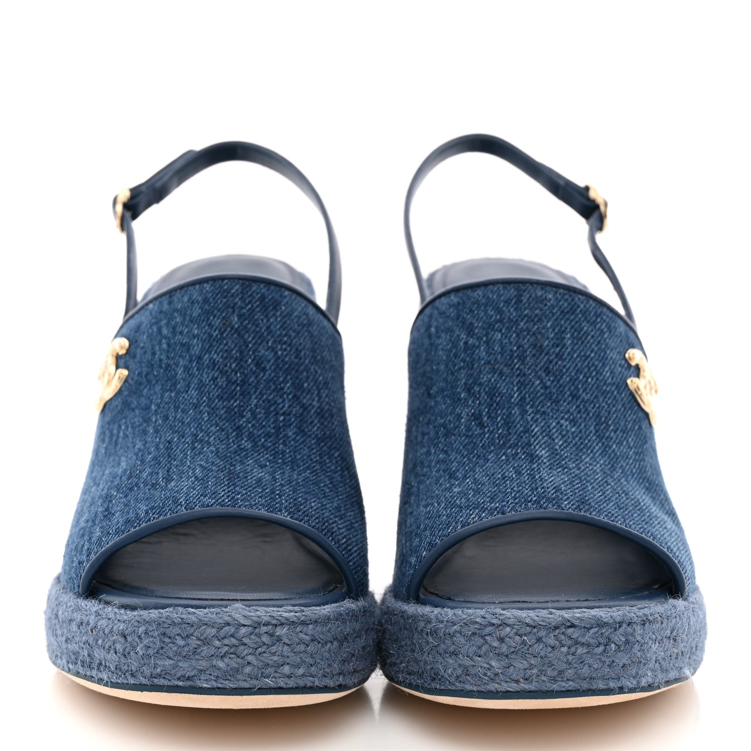 Chanel Washed Denim Braided Cord Wedge Sandals 38 Blue 3 of 12