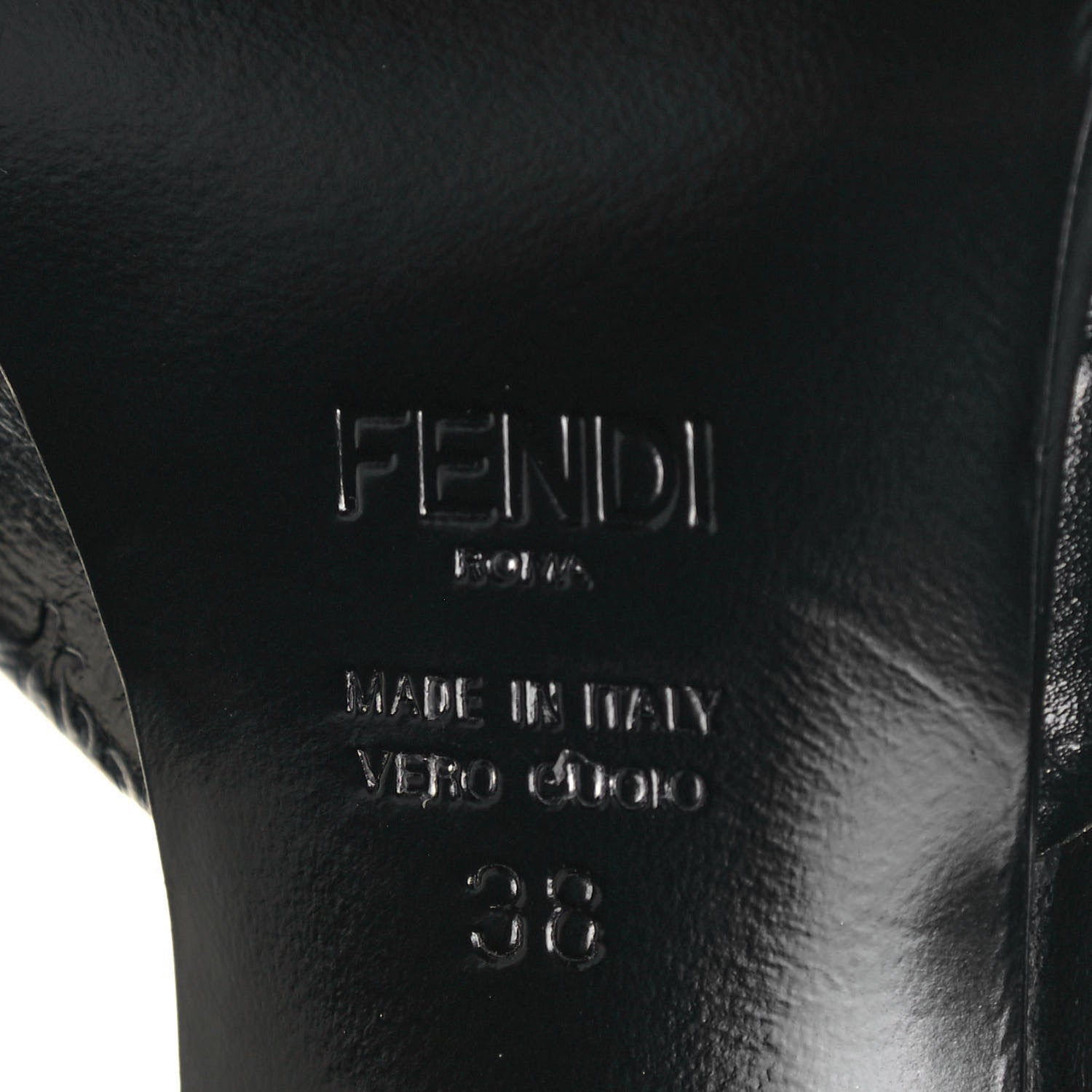 Fendi Vitello Karligraphy Embossed FFrame Ankle Strap Sandals 38 Black 6 of 8