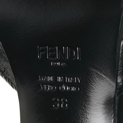 Fendi Vitello Karligraphy Embossed FFrame Ankle Strap Sandals 38 Black 6 of 8