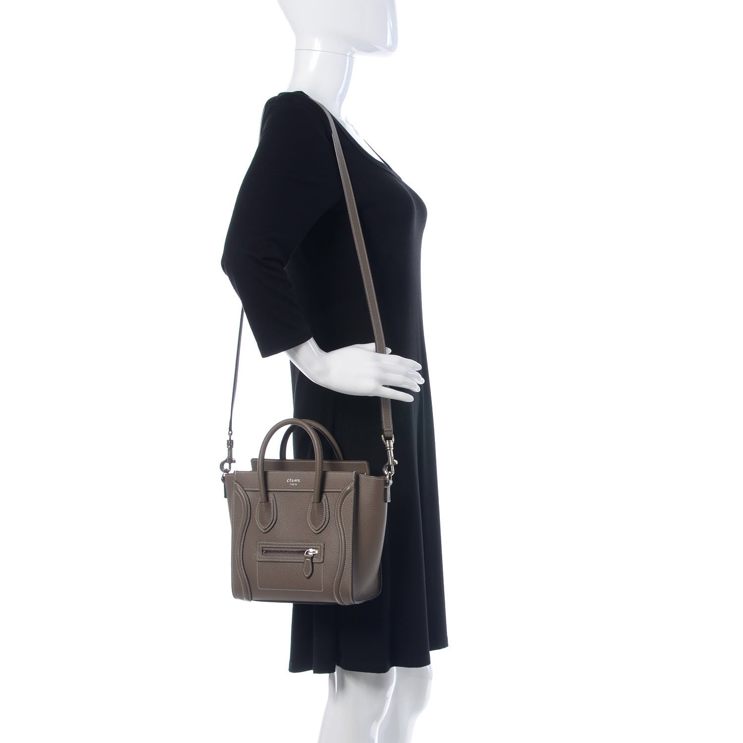 Celine Drummed Calfskin Nano Luggage Souris 2 of 9