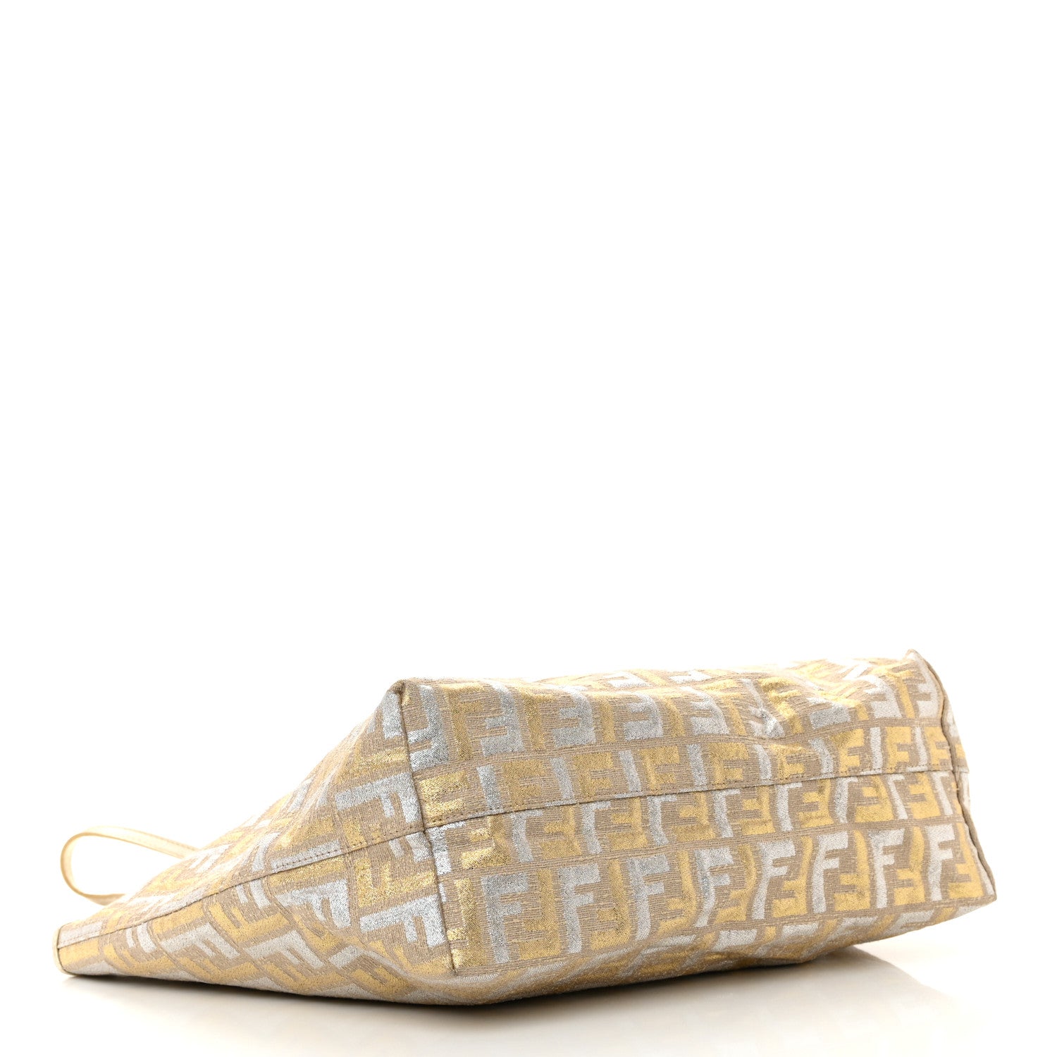 Fendi Metallic Canvas Zucca Roll Tote Beige Oro 4 of 18