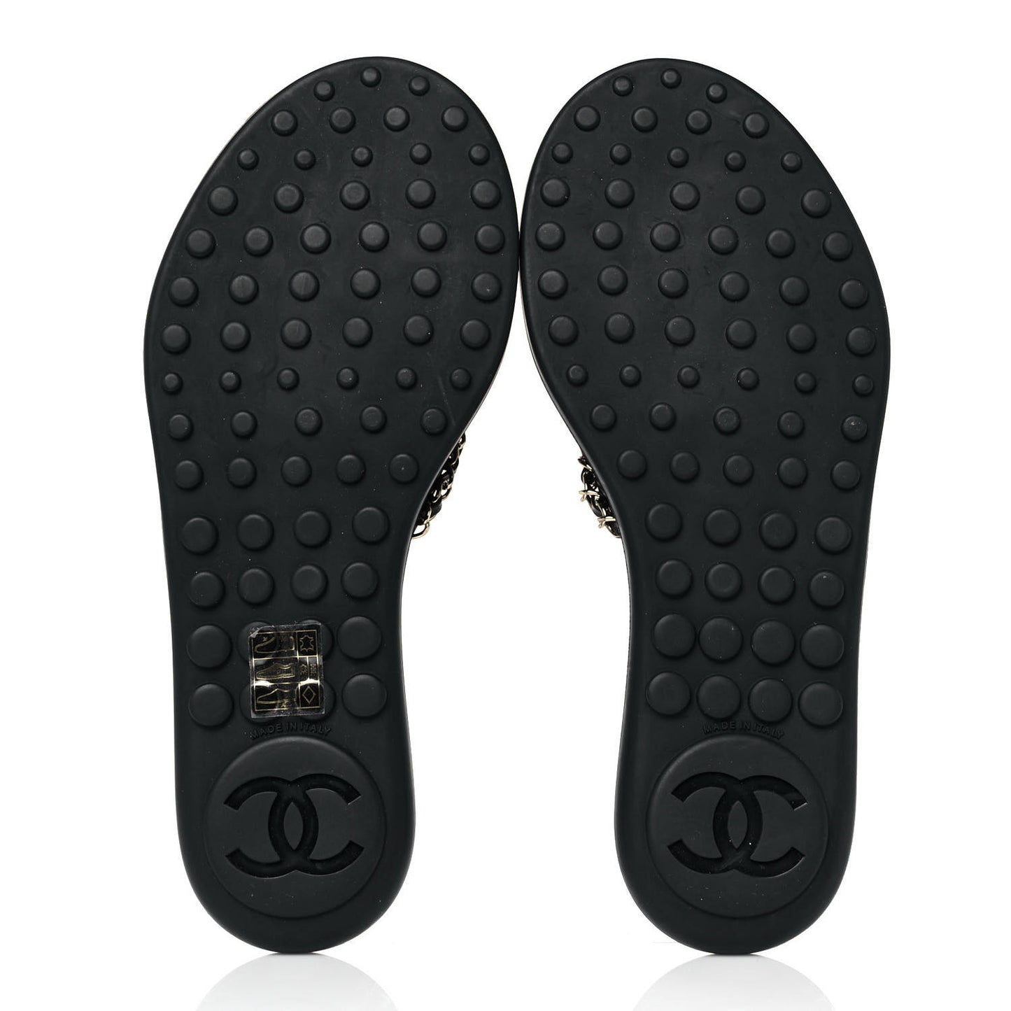 Lambskin CC Chain Thong Sandals 36 Black